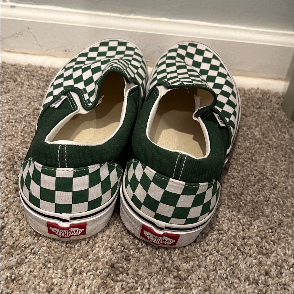 Men’s Sz 13 Vans Classic Slip-On Checkerboard Shoe in green - Picture 5 of 8